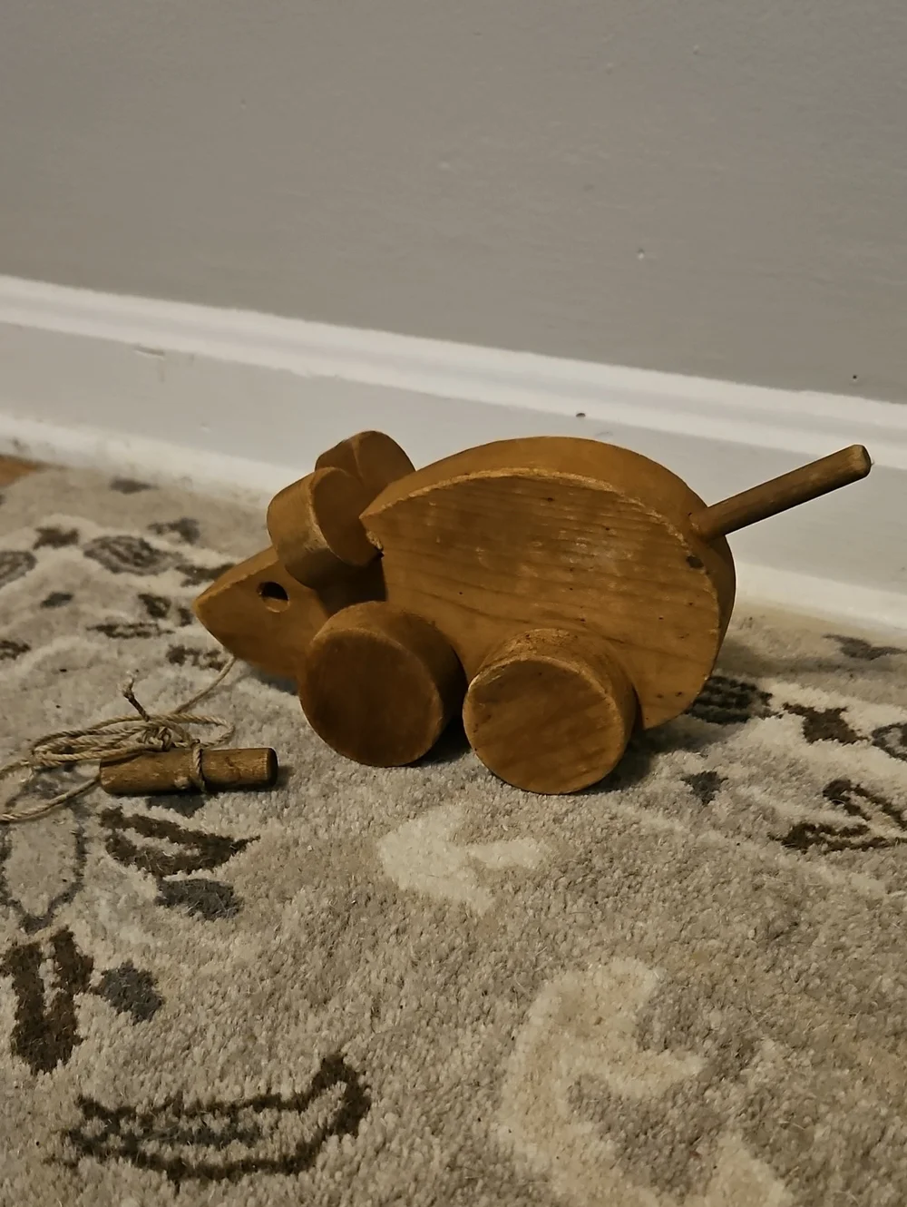Classic Wooden Pull-Along Mouse Toy in Brown Sunflower Workshop